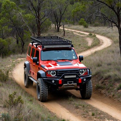 Off-road vehicle on a rugged path