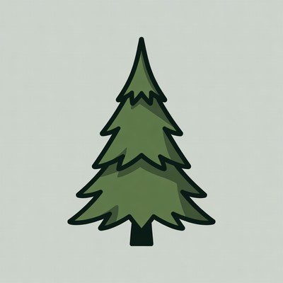 Green pine tree drawing on simple background
