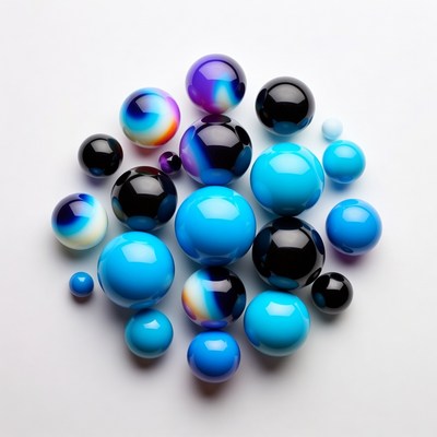 Colorful round spheres on white surface