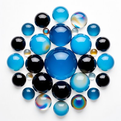 Blue and black glass spheres arrangement