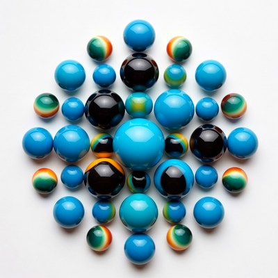 Colorful spheres arranged on a surface