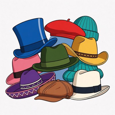 Collection of colorful hats on display