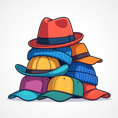 Stack of colorful hats on display