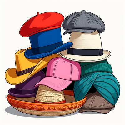 Variety of hats in a basket