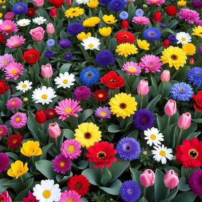 Colorful flowers in a garden field