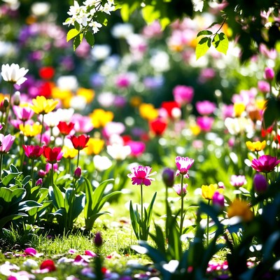 Colorful flowers bloom in a garden