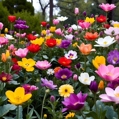 Colorful flowers bloom in garden