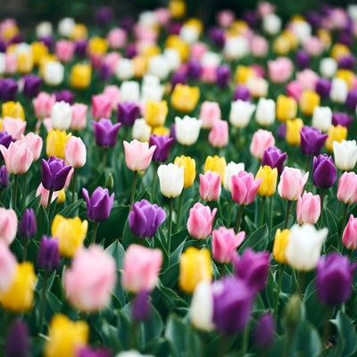 Colorful tulip field in springtime bloom