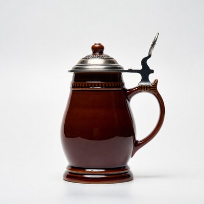 Brown ceramic jug with lid and handle