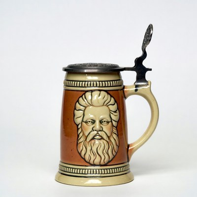 Ceramic beer mug with old man's face