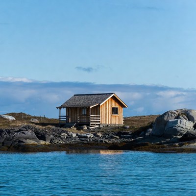 Wooden cabin by the water