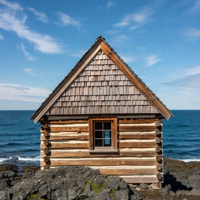 Wooden cabin by the sea