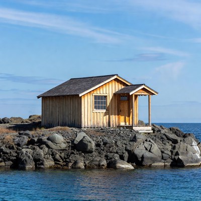 Small wooden house by the sea