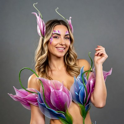 Woman with floral body art smiling