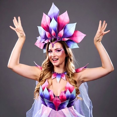 Creative floral costume with vibrant colors