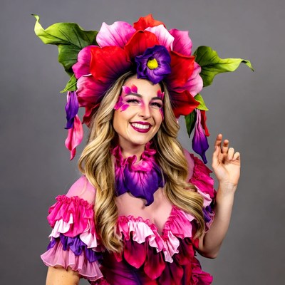 Flower themed costume with bright colors