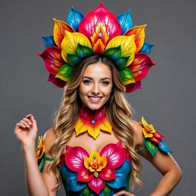 Bright floral body paint display