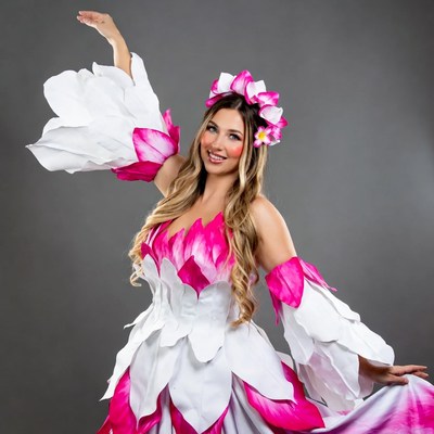 Woman in floral costume performing dance