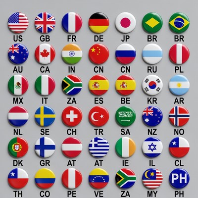 Flags on display in grid format