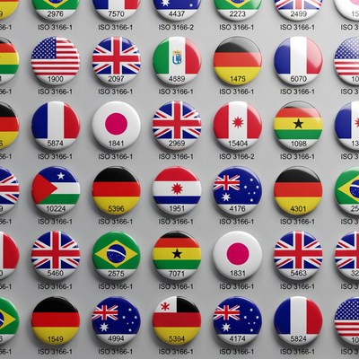 Collection of country buttons on display