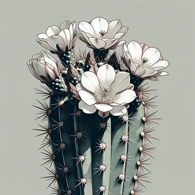 Cactus with blooming flowers in desert setting