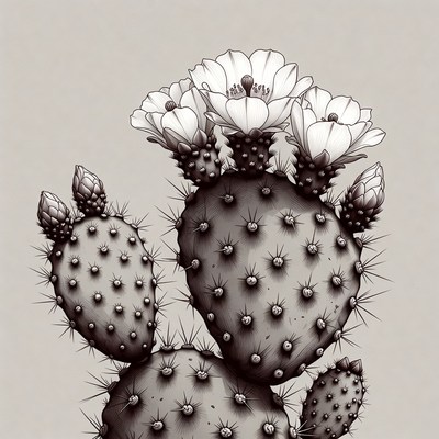 Cactus with white flowers in close-up