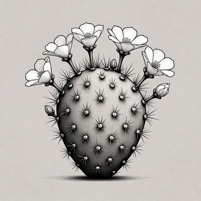 Cactus with white flowers blooms