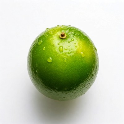 Fresh lime with water droplets on white surface