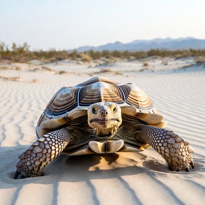 Turtle walking in desert sand