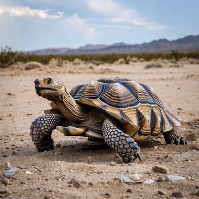 Desert tortoise moves on sand