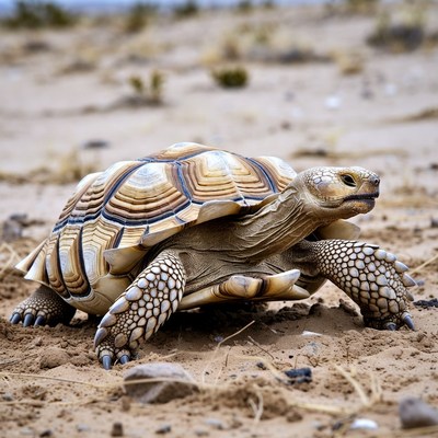Tortoise walking on sandy ground