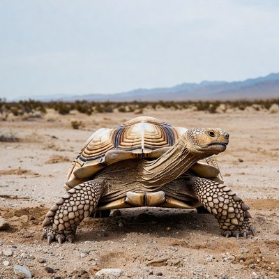 Tortoise walking on desert sand