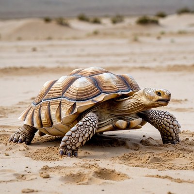 Desert tortoise on sandy landscape