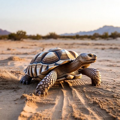 Tortoise walking on desert sand