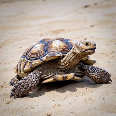 Tortoise walking on sandy beach
