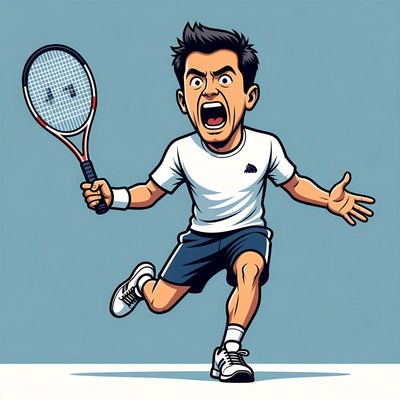 Tennis player celebrating victory on court