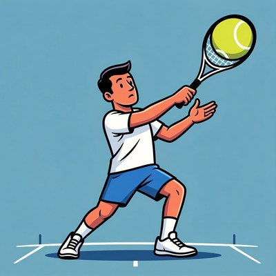 Tennis player hits a ball