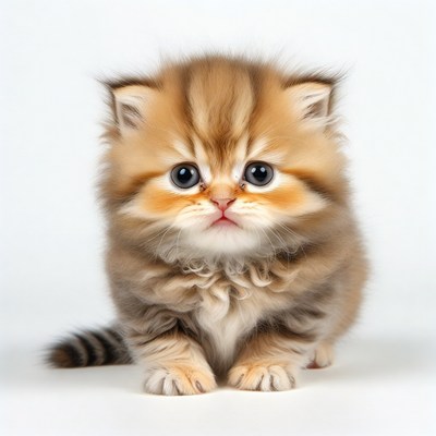 Fluffy kitten with big eyes sitting