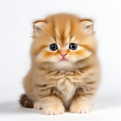 Fluffy kitten with large eyes sits still