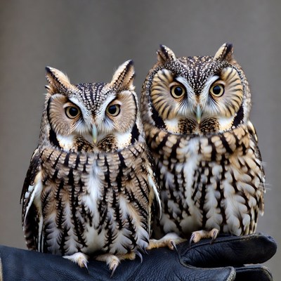Two owls perched on a glove