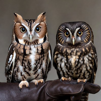 Owls resting on a hand