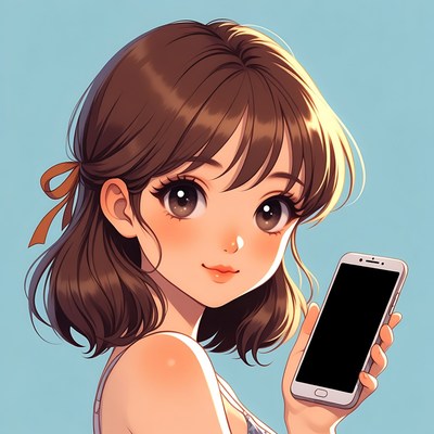 Girl holding smartphone with a smile