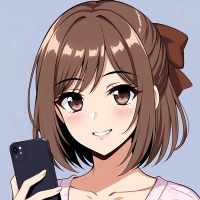 Girl using phone with smile