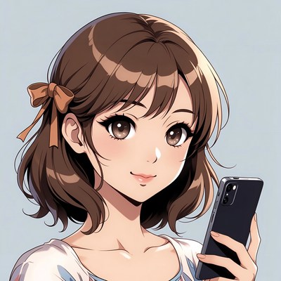 Girl holding smartphone with a smile