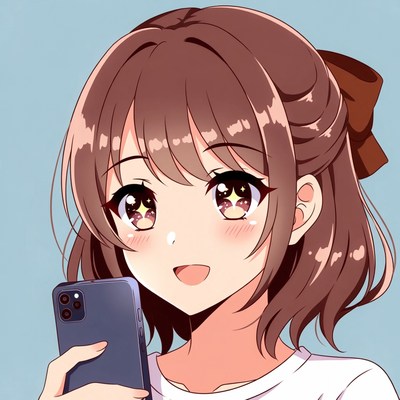 Girl looking at phone with smile