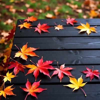 Colorful leaves on black table