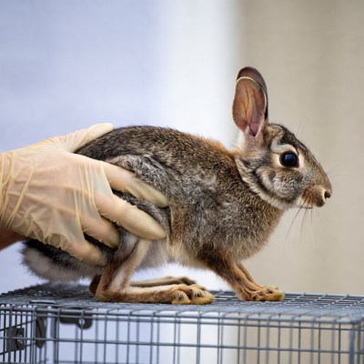 Rabbit handling at animal shelter