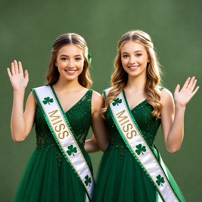 Boys and girls celebrate in green dresses