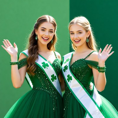 Beauty pageant contestants in green dresses