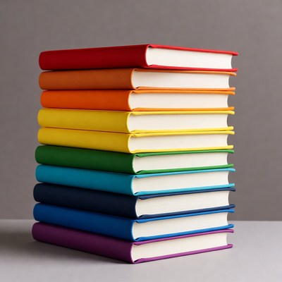 Stack of colorful books on table